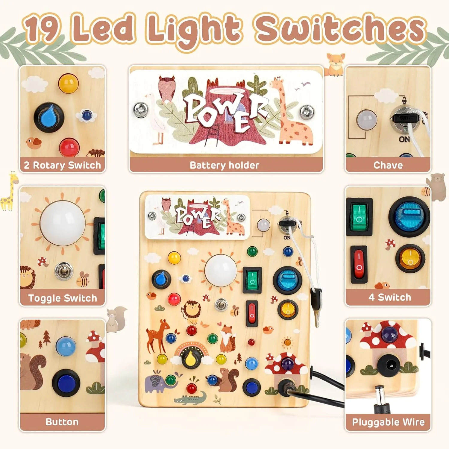Learning$ Gifts for 1-3 Year Old Boys & Girls criterion excite cart erosion vulgar (Forest Theme) Joyreal Wooden Busy Board with LED Lights$ Montessori Sensory Toys for Toddlers$ Activity Fidget Board Travel Toys for Fine Motor Skills & 