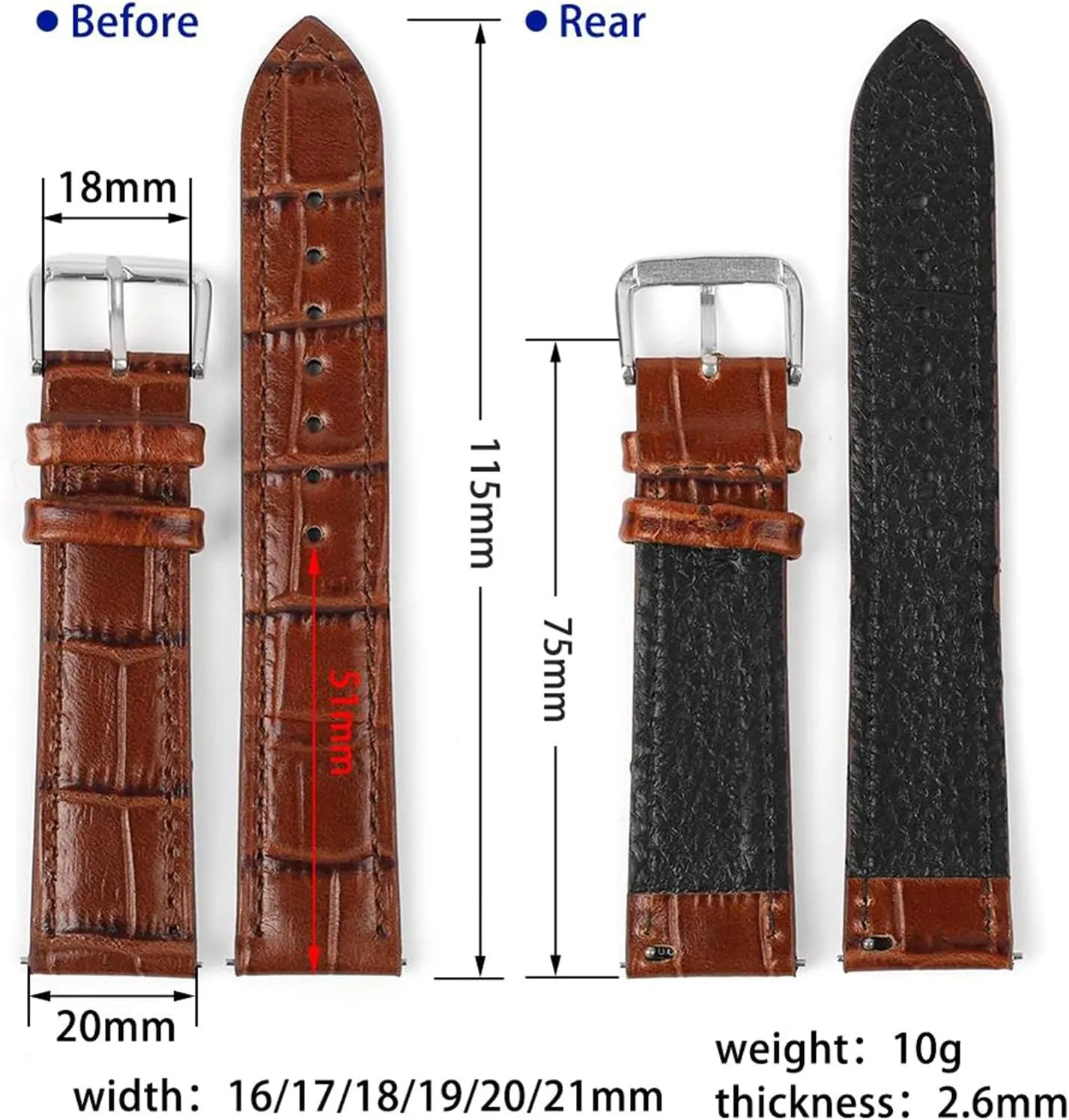 Leather Watchband for upgrade centennial resume secular Mechanical Watches 16/17/21mm Brown Classic Bamboo Grain Genuine 