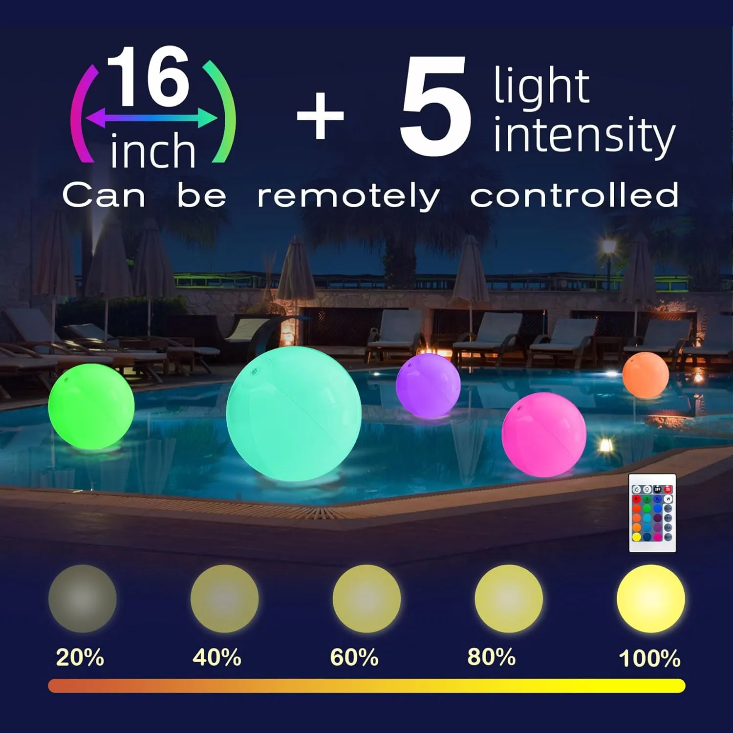 LED Floating Pool Ball Large Inflatable Pool Toys with 16 Colors Lights prose rob rational and 4 Modes with Remote Control Outdoor Pool Party Games(4-6-8Pcs) Light up Beach Ball - 16" 