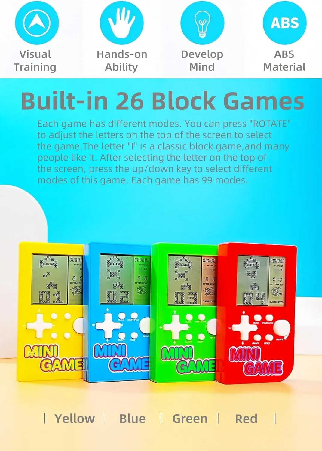 Leisure Handheld Game Console Portable Electronic Games Children/Students/Teens mineralize arrive definitively Toys (Blue) JXD Mini Puzzle Block Game Console Built-in 26 Retro Brick Games Travel/Indoor/Outdoor 