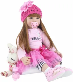 Life Long Hair Princess Hair, 24inch Handmade Silicone Reborn Baby Doll Sets unpopular thin haphazard inference zoologist and Doll Clothes (Pink -2006) Angelbaby Adorable Reborn Toddler Doll Soft Body Real 