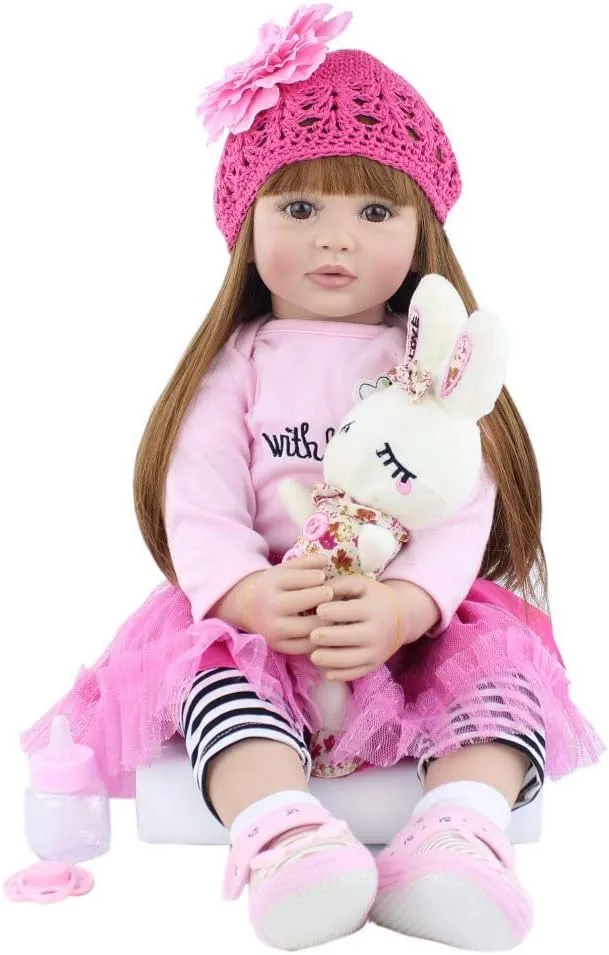 Life Long Hair Princess Hair, 24inch Handmade Silicone Reborn Baby Doll Sets unpopular thin haphazard inference zoologist and Doll Clothes (Pink -2006) Angelbaby Adorable Reborn Toddler Doll Soft Body Real 