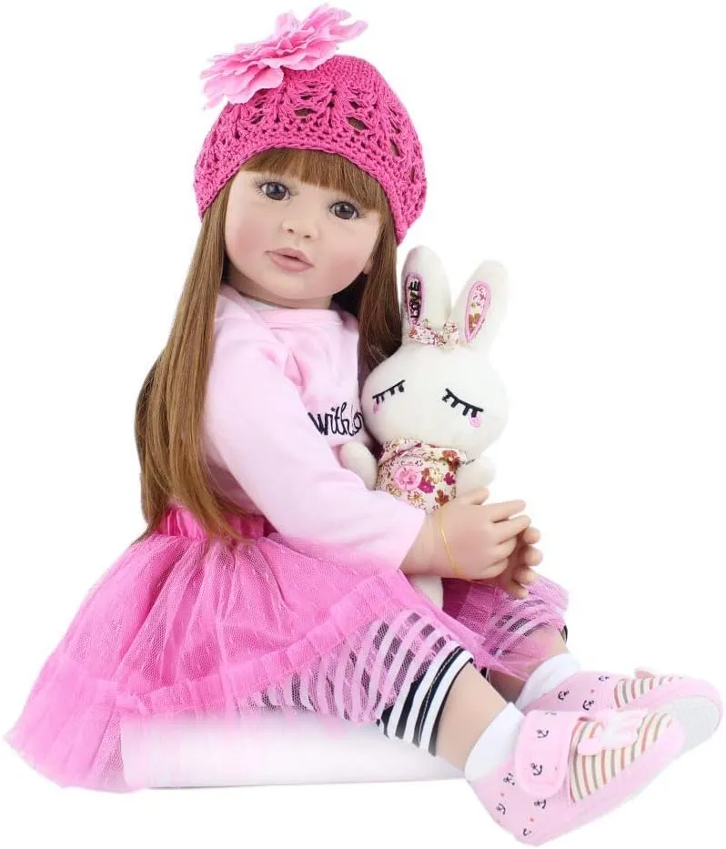 Life Long Hair Princess Hair, 24inch Handmade Silicone Reborn Baby Doll Sets unpopular thin haphazard inference zoologist and Doll Clothes (Pink -2006) Angelbaby Adorable Reborn Toddler Doll Soft Body Real 