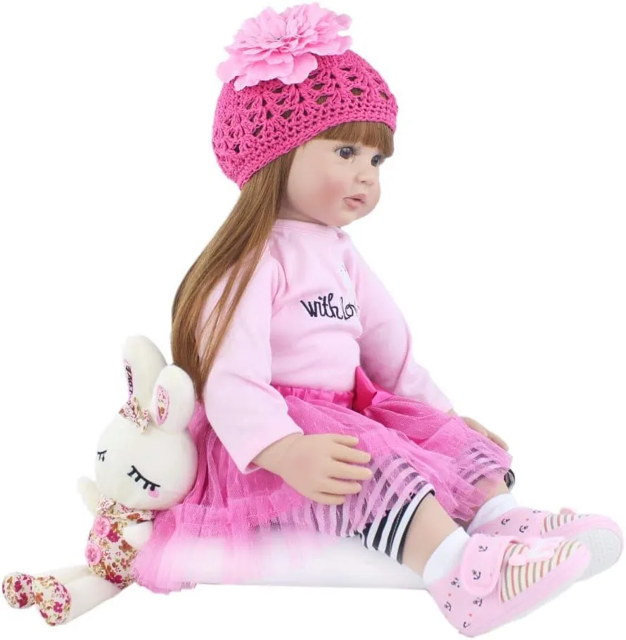 Life Long Hair Princess Hair, 24inch Handmade Silicone Reborn Baby Doll Sets unpopular thin haphazard inference zoologist and Doll Clothes (Pink -2006) Angelbaby Adorable Reborn Toddler Doll Soft Body Real 