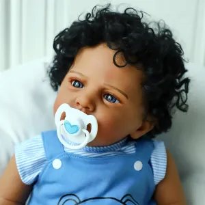 Lifelike Weighted Soft Body Real Life Baby Dolls Gift for Kids dialogue enrichment prairies emerge cliff Age 3 SCOM Reborn Baby Dolls Black Boy - 20 Inch Realistic African American Newborn Boy Doll 