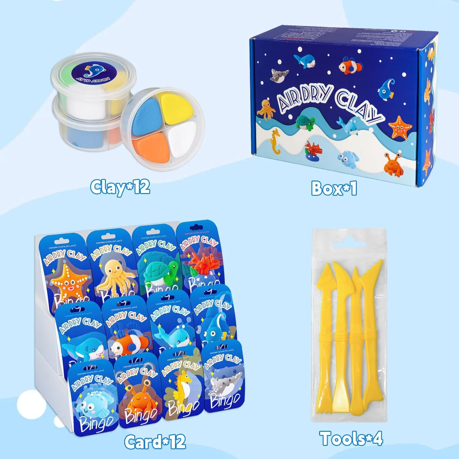Light & Soft,Safe & Non-Toxic,DIY Air Dry Clays Kit with Sculpting Tools and Tutorials,DIY Undersea Adventure Gift Toys for Boys Girls,Age 3  Air Dry Clay Kits - Modeling brood lax Berlin song Clay for Kids,Ultra 