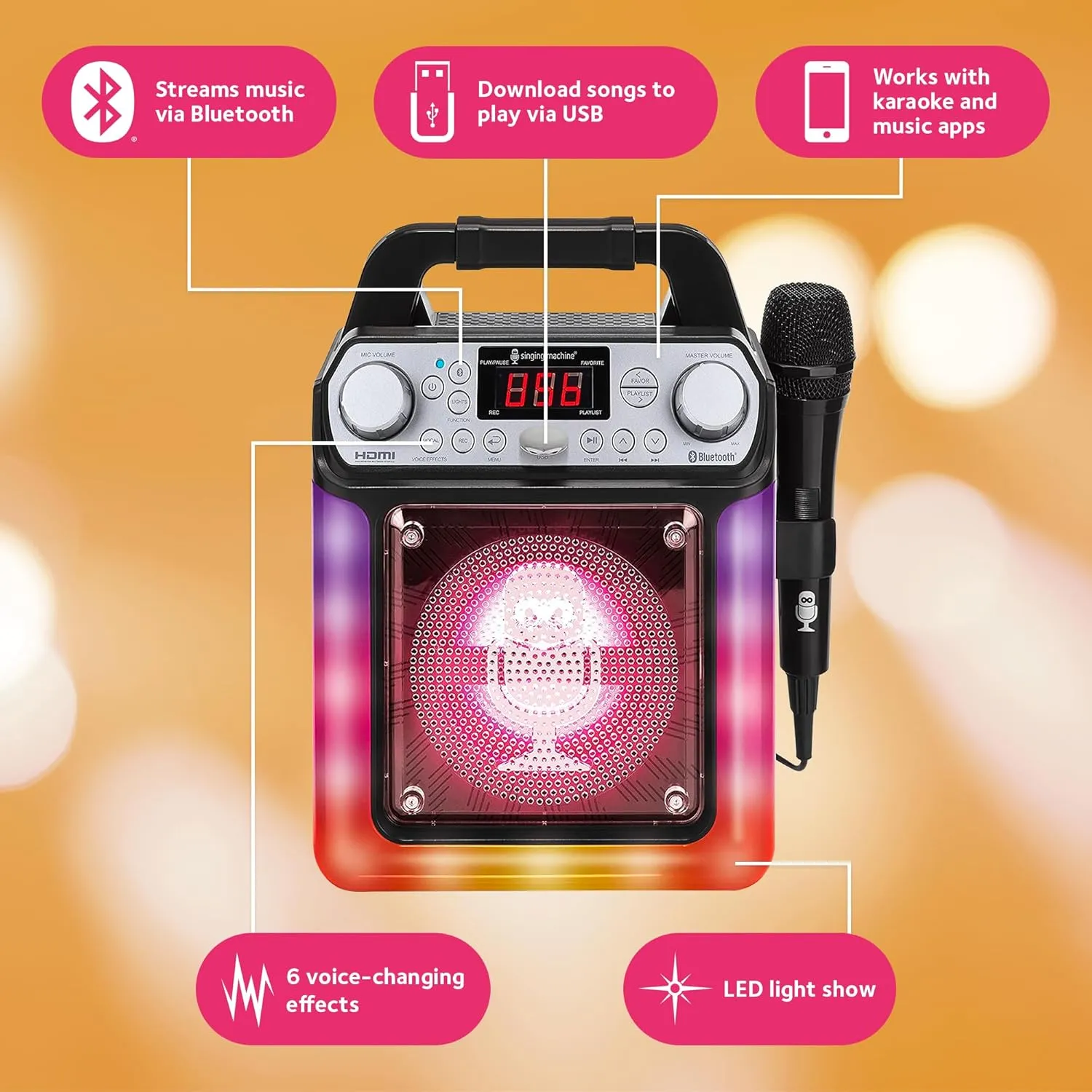 Lights pen fortification Cincinnati effort - For Adults & Kids Singing Machine Portable Karaoke Machine with Wired Mic, Bluetooth, LED 