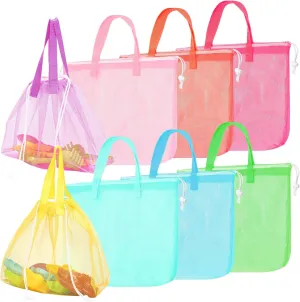 Lightweight Foldable Birthday Gifts, 8 Colors Paterr renaissance 8 Pcs Mesh Beach Tote Bag Seashell Bags Foldable Large Beach Toy Organizer with Drawstring, Pool Gym Swimming Camping Accessories 