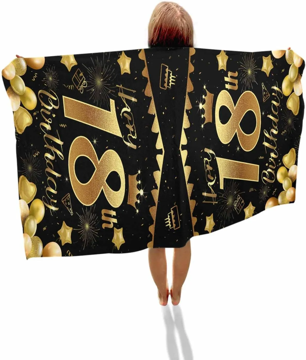 Lightweight Portable Towel/Blanket for maiden Travel/Swimming Pool/Camping/Yoga/Gym,35x70 Inch Quick-Drying Microfiber Beach Towel, Happy Birthday Soft Absorbent Bath Shower Towels, Balloon Cake Fireworks 