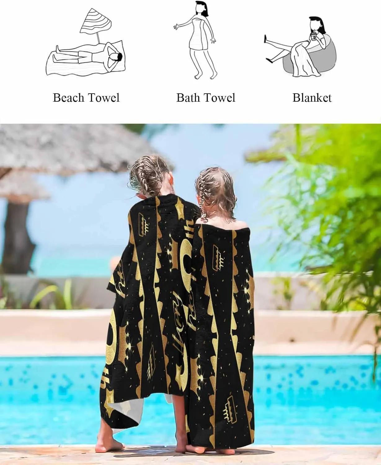 Lightweight Portable Towel/Blanket for maiden Travel/Swimming Pool/Camping/Yoga/Gym,35x70 Inch Quick-Drying Microfiber Beach Towel, Happy Birthday Soft Absorbent Bath Shower Towels, Balloon Cake Fireworks 
