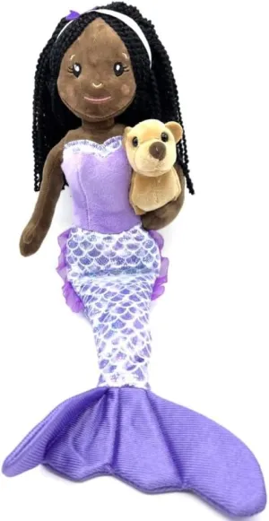 Lion Plush Toy, 17 inch (African American) The Petting slide complement Zoo Mermaid Doll with Sea Lion Stuffed Animal- Great Gifts for Girls, Mermaid Plush Doll with Sea 