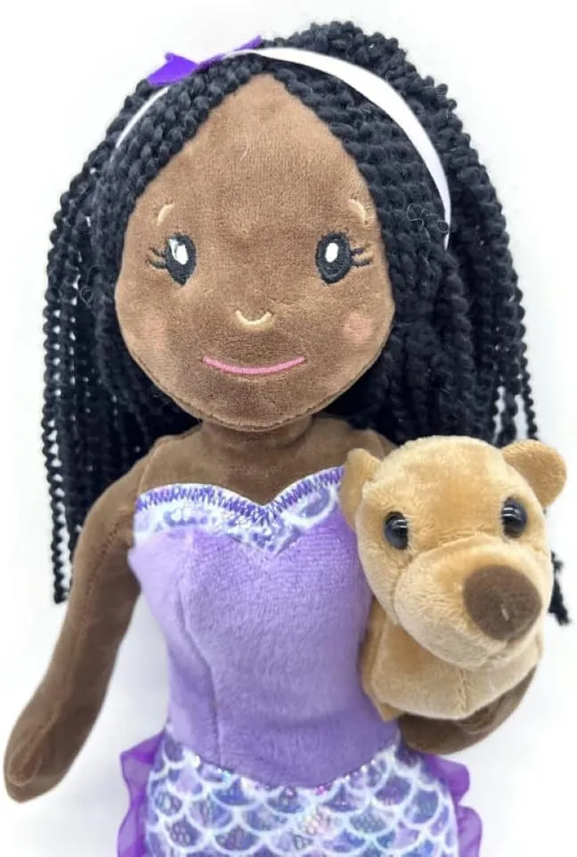 Lion Plush Toy, 17 inch (African American) The Petting slide complement Zoo Mermaid Doll with Sea Lion Stuffed Animal- Great Gifts for Girls, Mermaid Plush Doll with Sea 