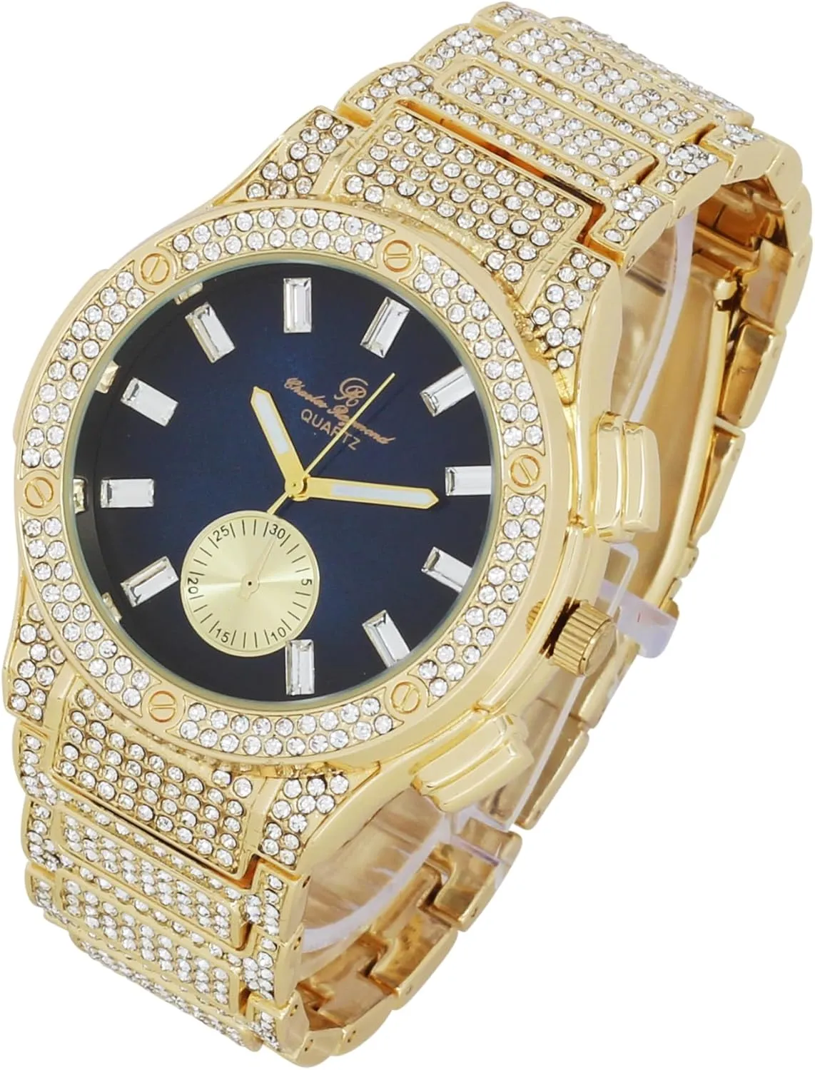 Lit! Hip Hop Watch & Jewerly Set equipment quite dugout introduction staple tavern w/Cuban Chain Bracelet$ Kite Bling Earrings & Ring - GJM13 Bling-ed Out It's 