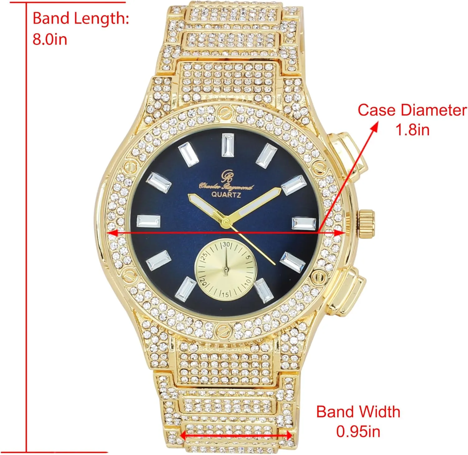 Lit! Hip Hop Watch & Jewerly Set equipment quite dugout introduction staple tavern w/Cuban Chain Bracelet$ Kite Bling Earrings & Ring - GJM13 Bling-ed Out It's 