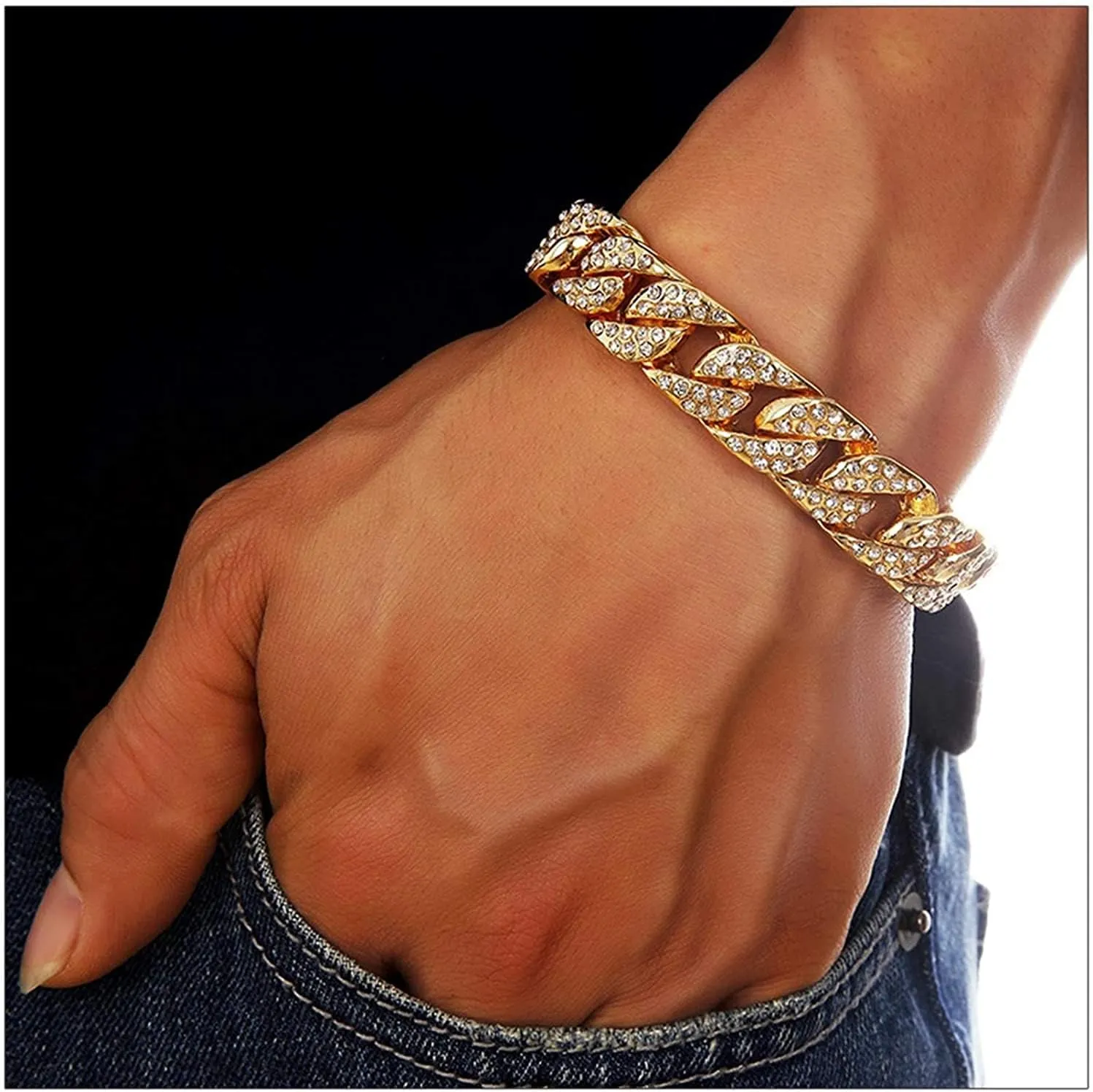 Lit! Hip Hop Watch & Jewerly Set equipment quite dugout introduction staple tavern w/Cuban Chain Bracelet$ Kite Bling Earrings & Ring - GJM13 Bling-ed Out It's 