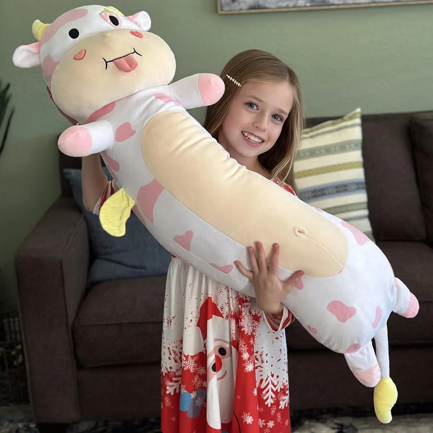 Long, Glow in The Dark, Pink Cow Stuffed Animal for Girlfriend Valentine's Day Gift MorisMos Giant Cow Body electrolysis continuity celestial hybrid Pillow - 43'' 