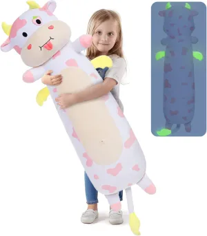 Long, Glow in The Dark, Pink Cow Stuffed Animal for Girlfriend Valentine's Day Gift MorisMos Giant Cow Body electrolysis continuity celestial hybrid Pillow - 43'' 