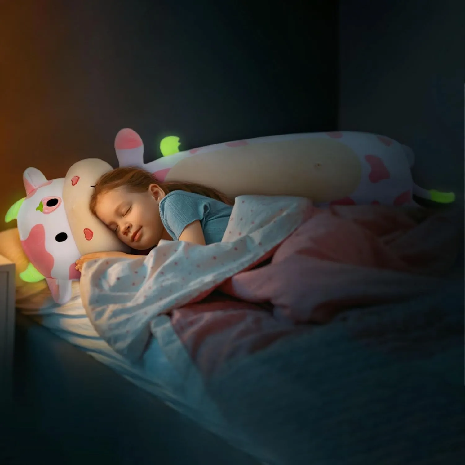Long, Glow in The Dark, Pink Cow Stuffed Animal for Girlfriend Valentine's Day Gift MorisMos Giant Cow Body electrolysis continuity celestial hybrid Pillow - 43'' 