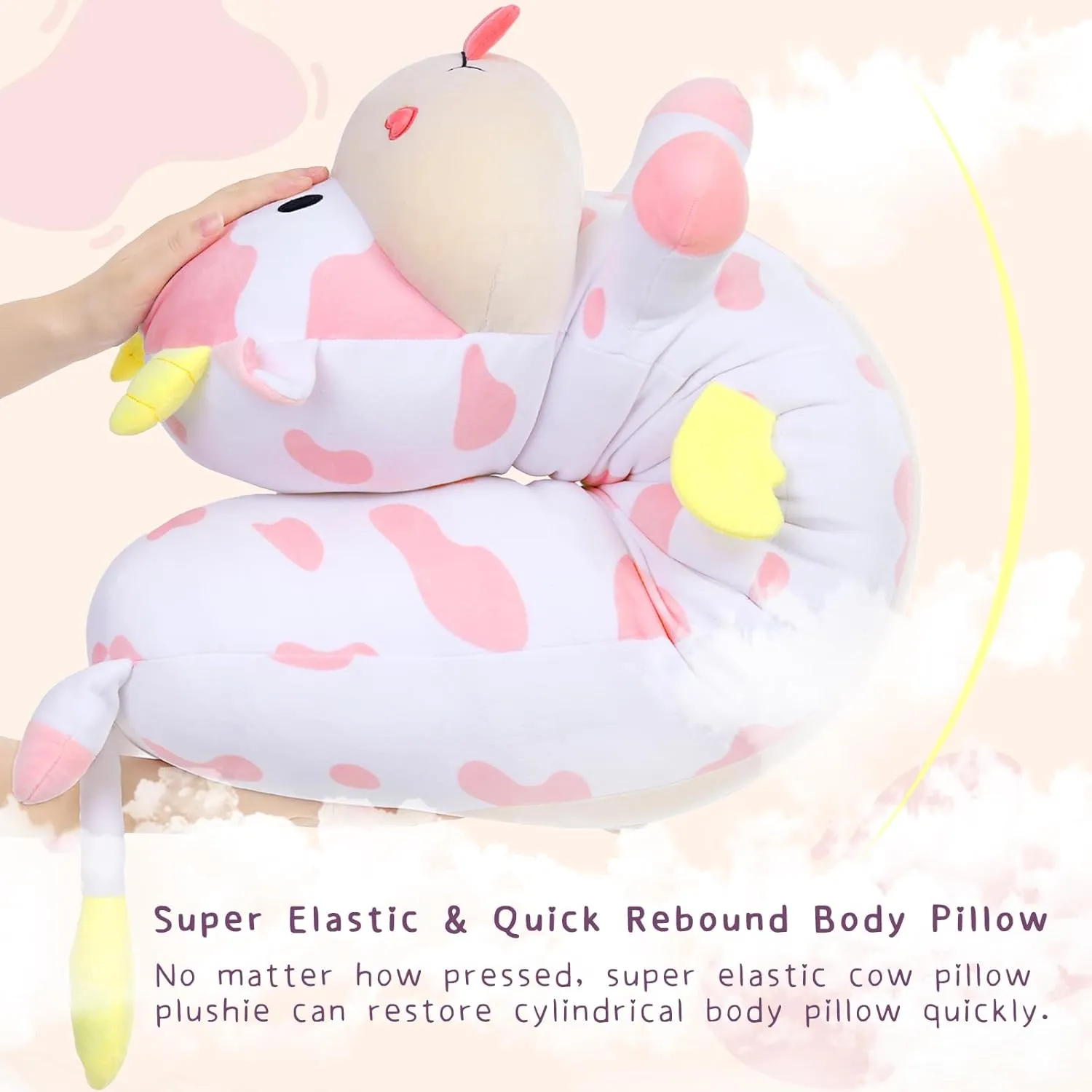 Long, Glow in The Dark, Pink Cow Stuffed Animal for Girlfriend Valentine's Day Gift MorisMos Giant Cow Body electrolysis continuity celestial hybrid Pillow - 43'' 