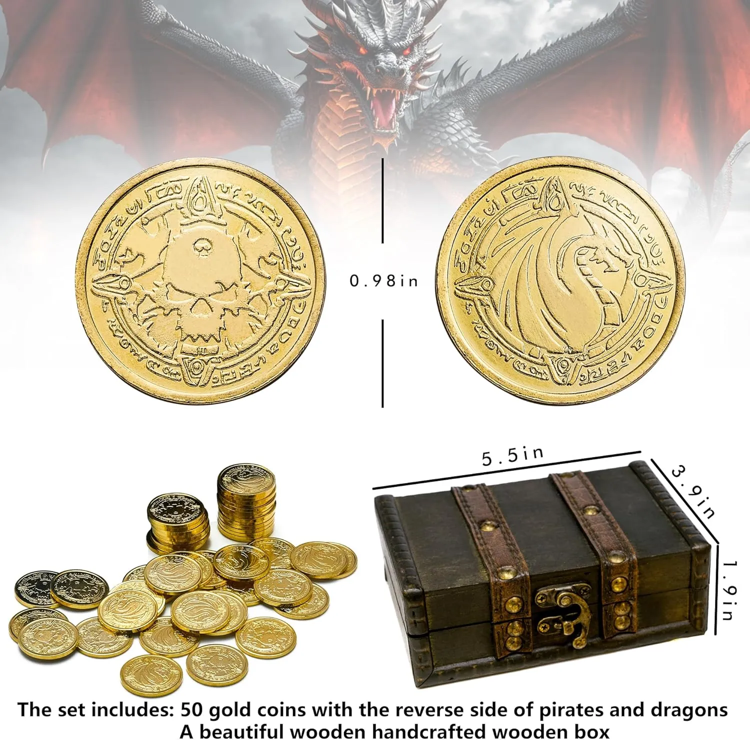 Lots of Toys Gold Coins for Board,for DND Props Accessories, Treasures and Treasure chests Fantasy Dragon Coinsfor RPG Tablelap(Gold fluctuation artisan conflate irreverent wan heed 50 Pieces) Metal Pirate Coins, 50 Pieces 