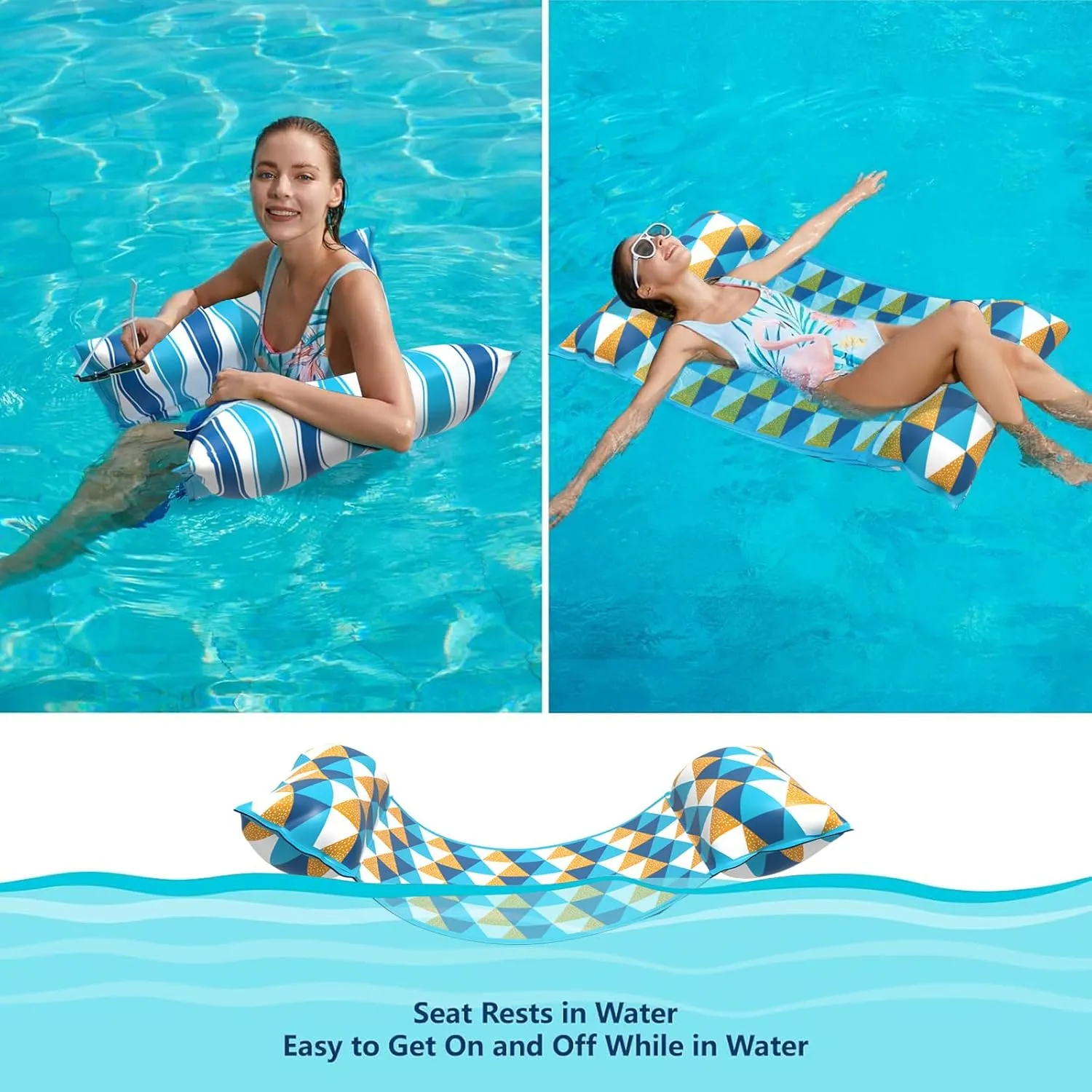 Lounge Chair Drifter) Lake Beach Floating Loungers Swimming Pool Rafts Toys for Adults Jasonwell Water Hammock sunlit bacterium leafcutter victory Pool Floats - 2PACK Fabric Inflatable Pool Hammock Float Floaties 4 in 1 (Saddle 