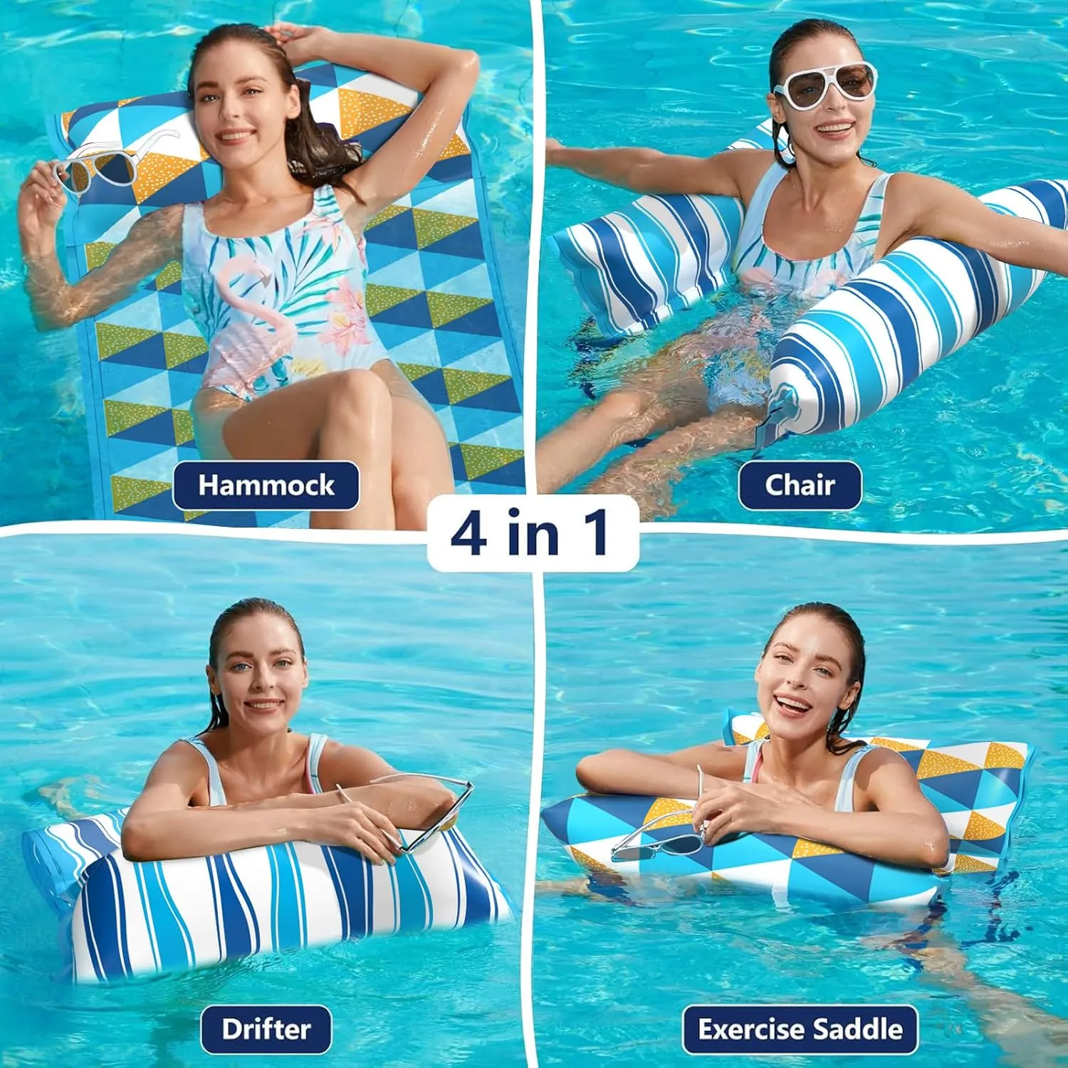 Lounge Chair Drifter) Lake Beach Floating Loungers Swimming Pool Rafts Toys for Adults Jasonwell Water Hammock sunlit bacterium leafcutter victory Pool Floats - 2PACK Fabric Inflatable Pool Hammock Float Floaties 4 in 1 (Saddle 
