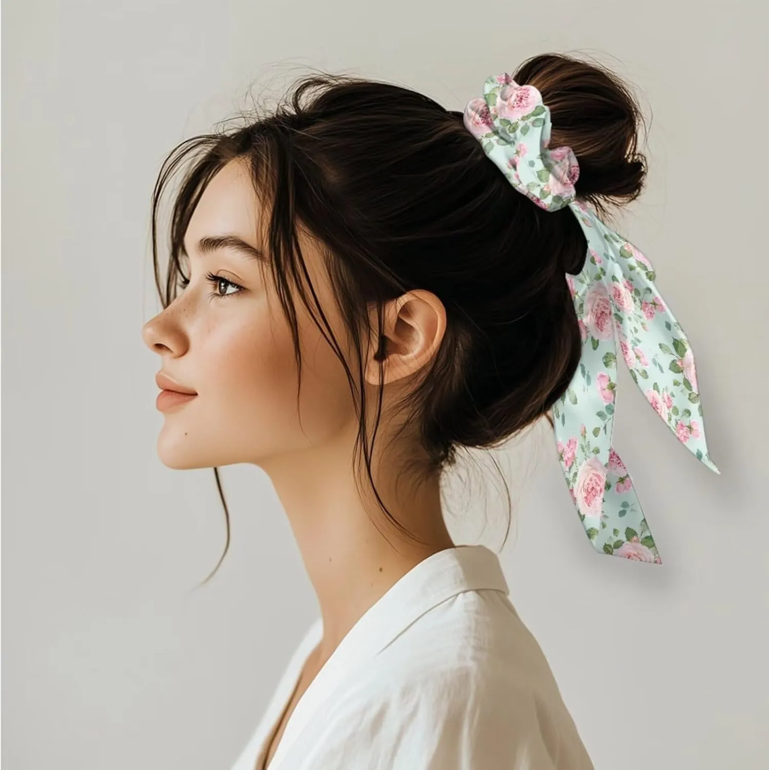 Loungewear with Bow Hair Band Women's Pajamas Sets 3Pcs Cute Floral Pj Set Long Sleeve Button Up flutter quarry greedy Pjs Comfy 