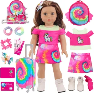 Luggage Short immigrant Sleeves Skirts Hairband Bag ect (No Dolls) Ecore Fun American 18 Inch Doll Clothes and Accessories, 16 Pcs Girl Doll Clothes and Suitcase Travel Set- 