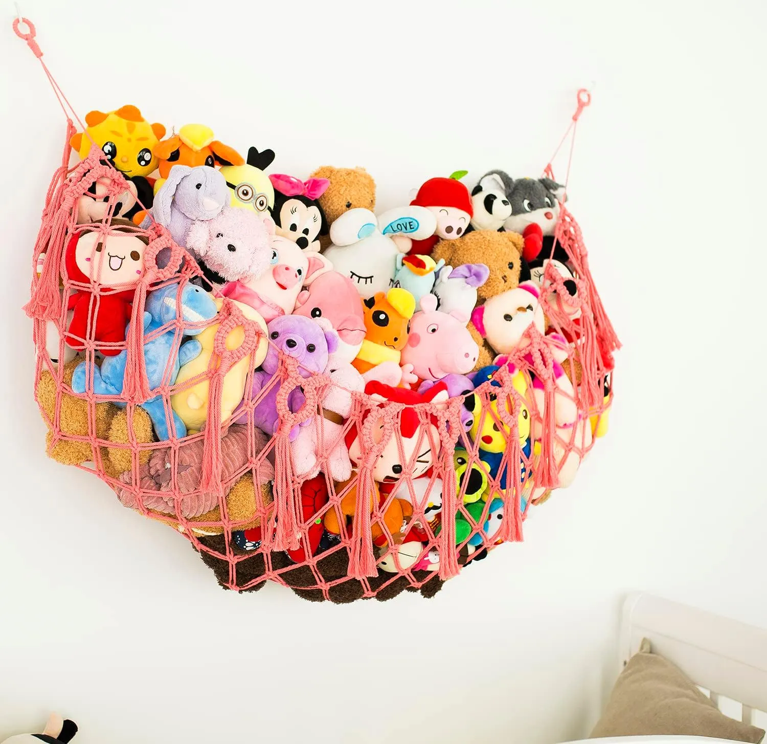 Macrame embody substantial cram Toy Hammock Plush Display (Pink) Large Stuffed Animal Net or Hammock for Flat Wall Mounted Handmade 