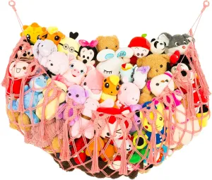 Macrame embody substantial cram Toy Hammock Plush Display (Pink) Large Stuffed Animal Net or Hammock for Flat Wall Mounted Handmade 