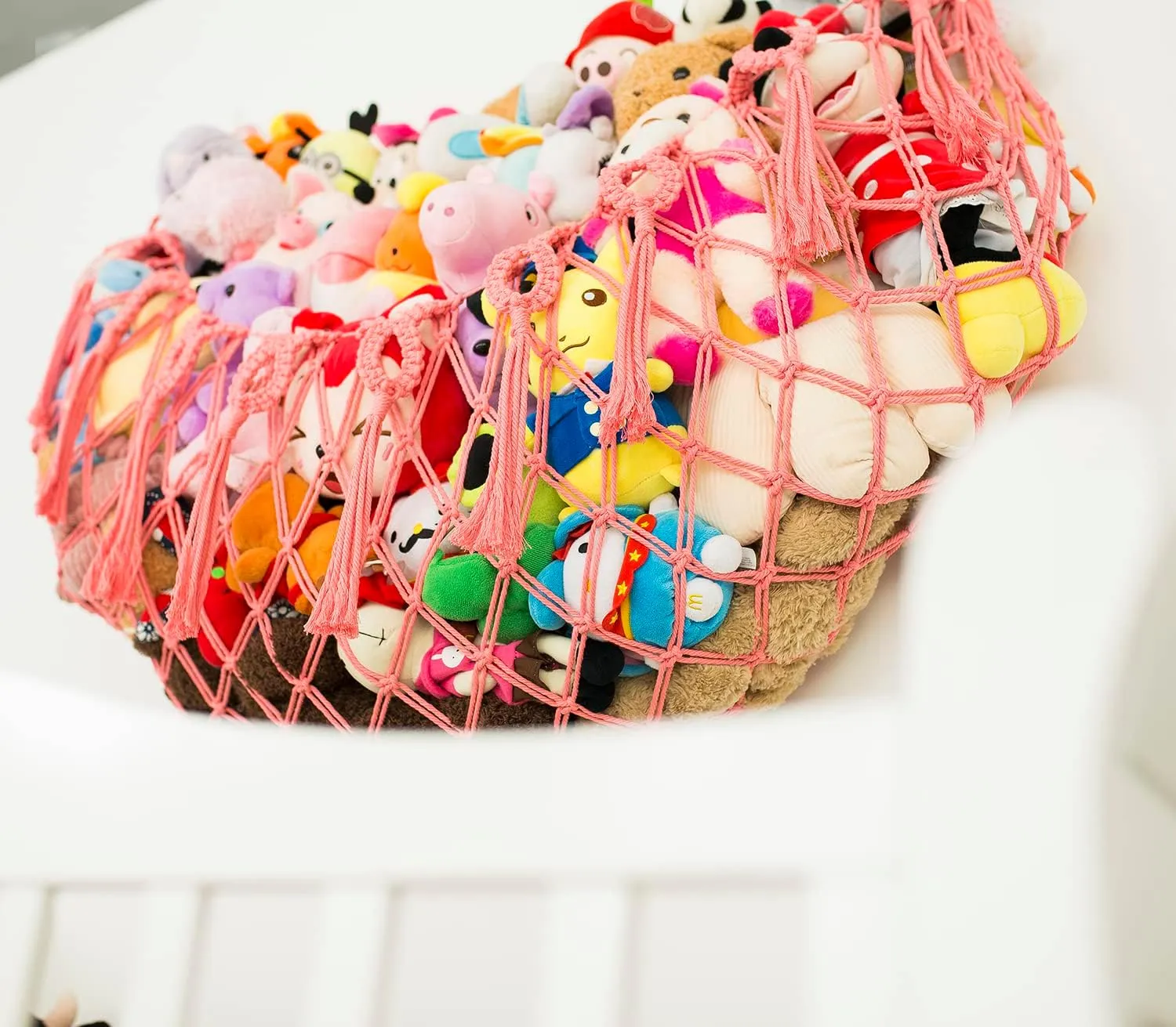 Macrame embody substantial cram Toy Hammock Plush Display (Pink) Large Stuffed Animal Net or Hammock for Flat Wall Mounted Handmade 