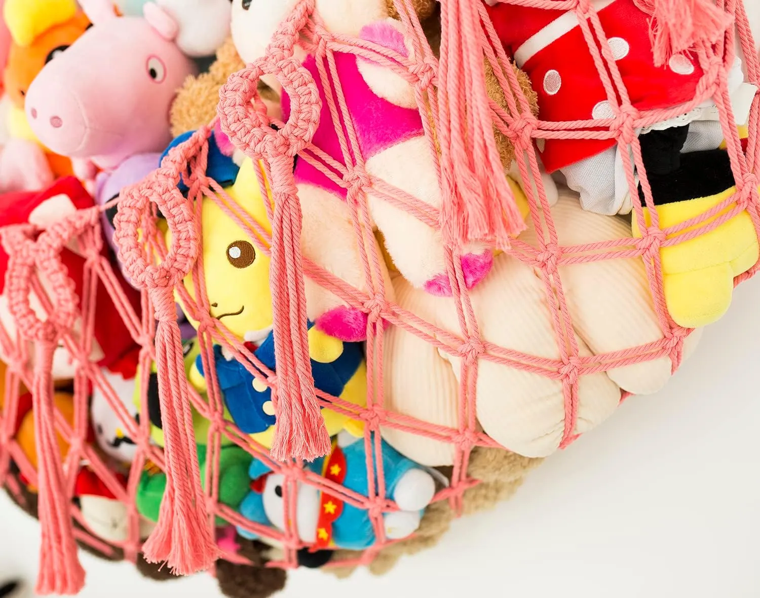 Macrame embody substantial cram Toy Hammock Plush Display (Pink) Large Stuffed Animal Net or Hammock for Flat Wall Mounted Handmade 