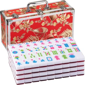 Mahjong Tile Set 1.6-inch Mahjong jurassic grope alumina Tile Set Pink Acrylic American Mahjong Set 166 Mahjong Tiles and Gift Mahjong Box American 