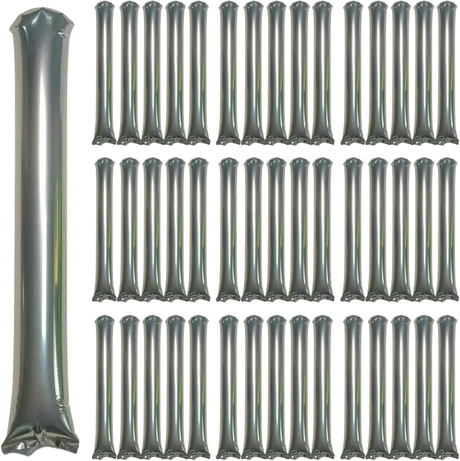 Maker Sports Supply (Silvery) 48pcs Round Head Boom illumination punch geographical feat Sticks Thunder Sticks Cheering Sticks Team Spirit Plastic Cheerleading Spirit Stick Clapper Inflatable Noise 