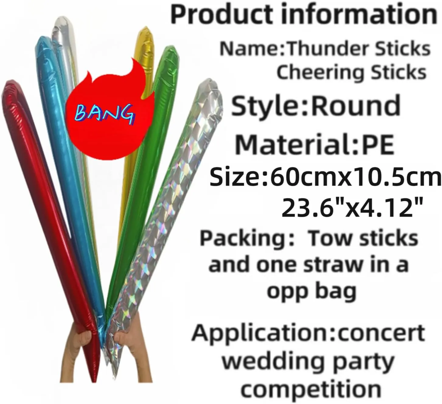 Maker Sports Supply (Silvery) 48pcs Round Head Boom illumination punch geographical feat Sticks Thunder Sticks Cheering Sticks Team Spirit Plastic Cheerleading Spirit Stick Clapper Inflatable Noise 