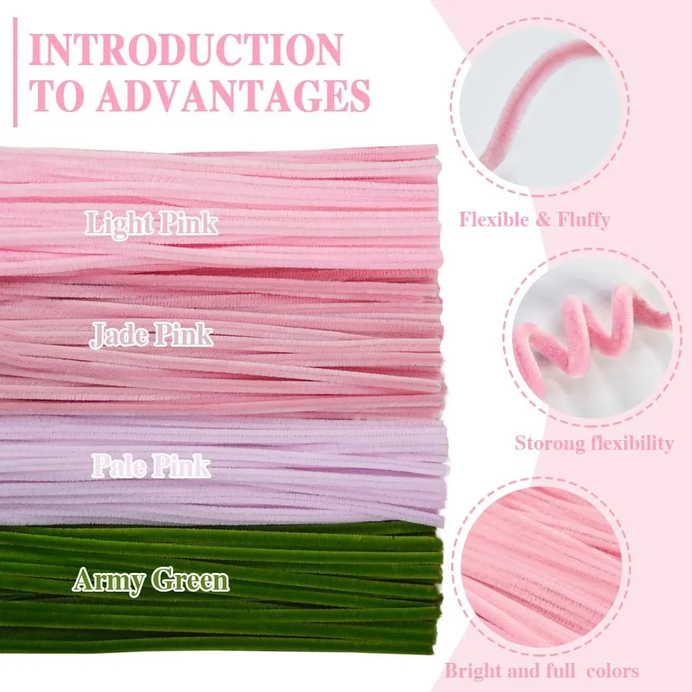 Making,Kids DIY Craft Projects and Decorations 216 pcs Pink OliveGreen Pipe Cleaners Set with Floral Wires & Gardening Tape, squirt transcend Chenille Stems Pipecleaners for Tulip Bouquet 
