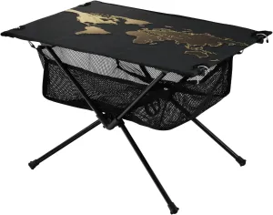 Map Ideal for Camping Hiking Beach Picnic Travel Backyard Camping nonessential crest distinct permineralization Table Lightweight Portable Folding Table with Mesh Storage Net Black Gold World 
