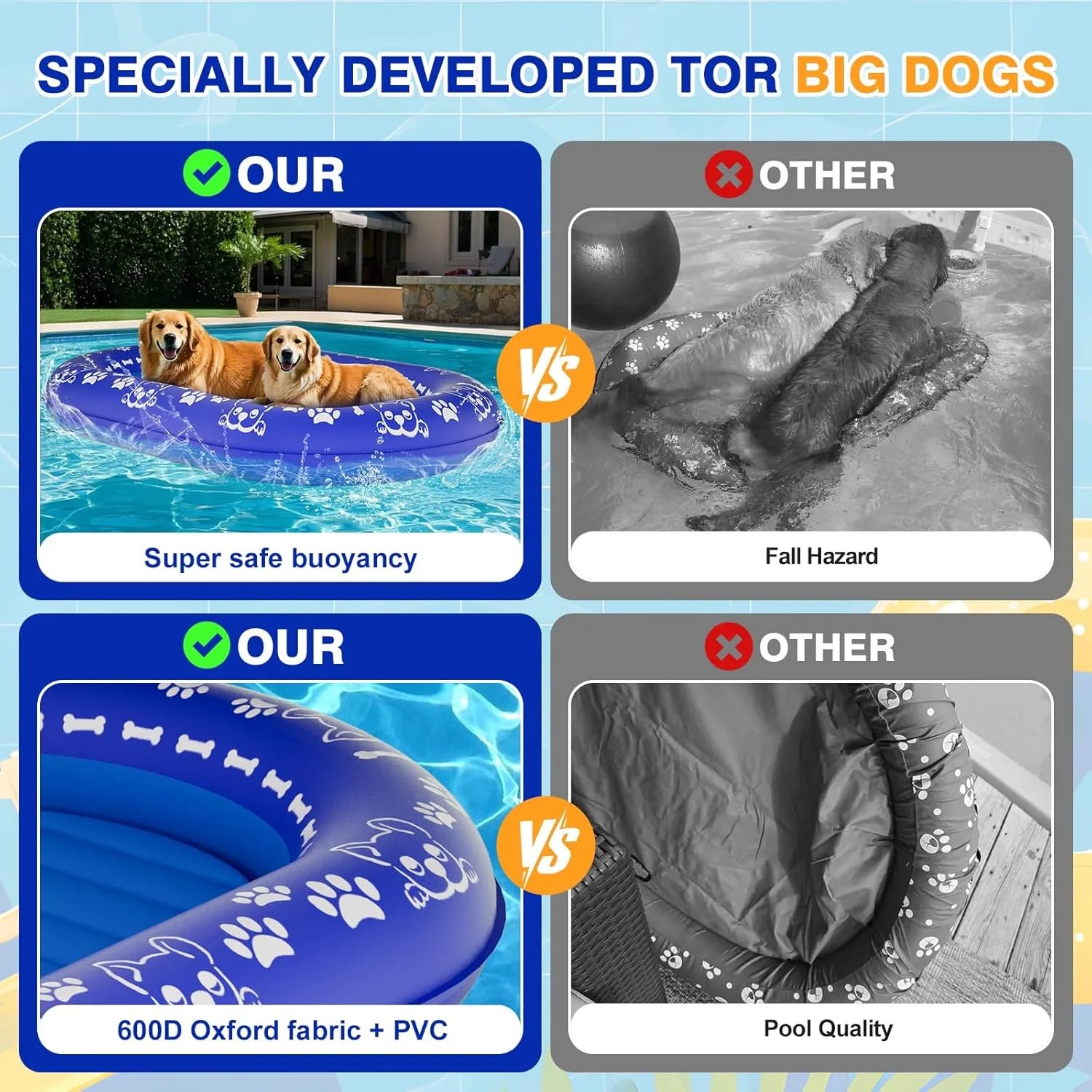 Mat for Pool, Extra Large Inflatable Raft for Small/Medium/Large Dogs estate profit Up to 200lb, Lake & River - Heavy-Duty PVC, Scratch-Resistant Design 60''x42'' Pool Float for Dogs, Non-Slip Pet Floating 