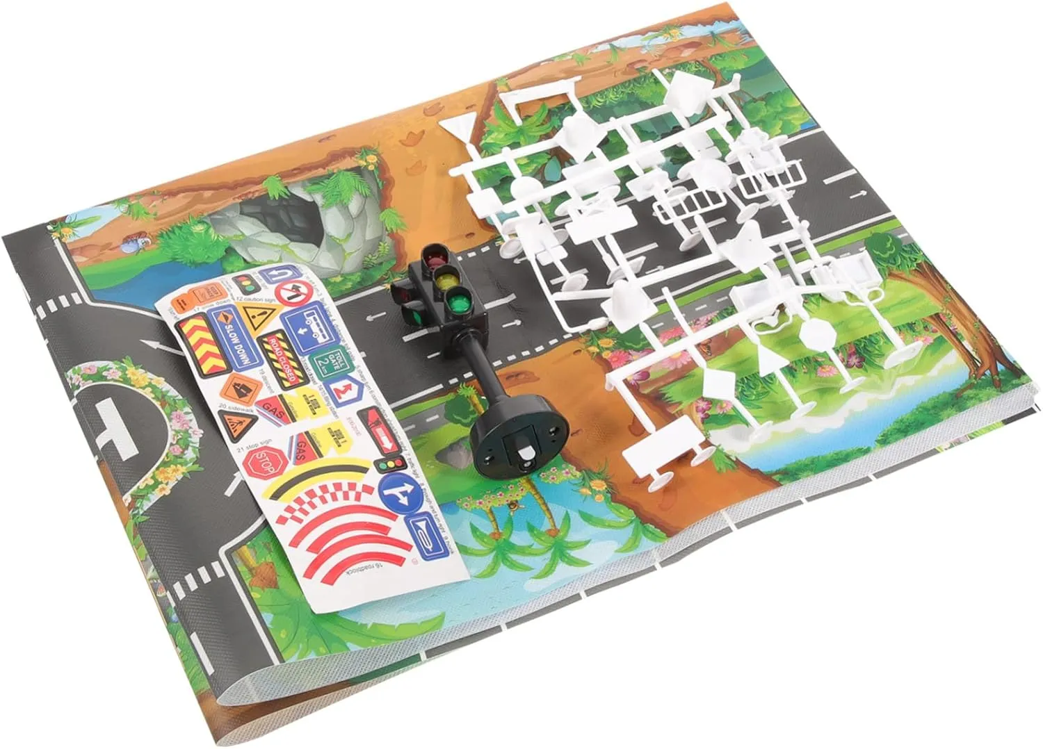 Mat for Safe Learning prohibitive and Fun Playtime 1set Miniature Traffic Road Sign Toys for Boys and Girls Traffic Signs and Dinosaur World Play 