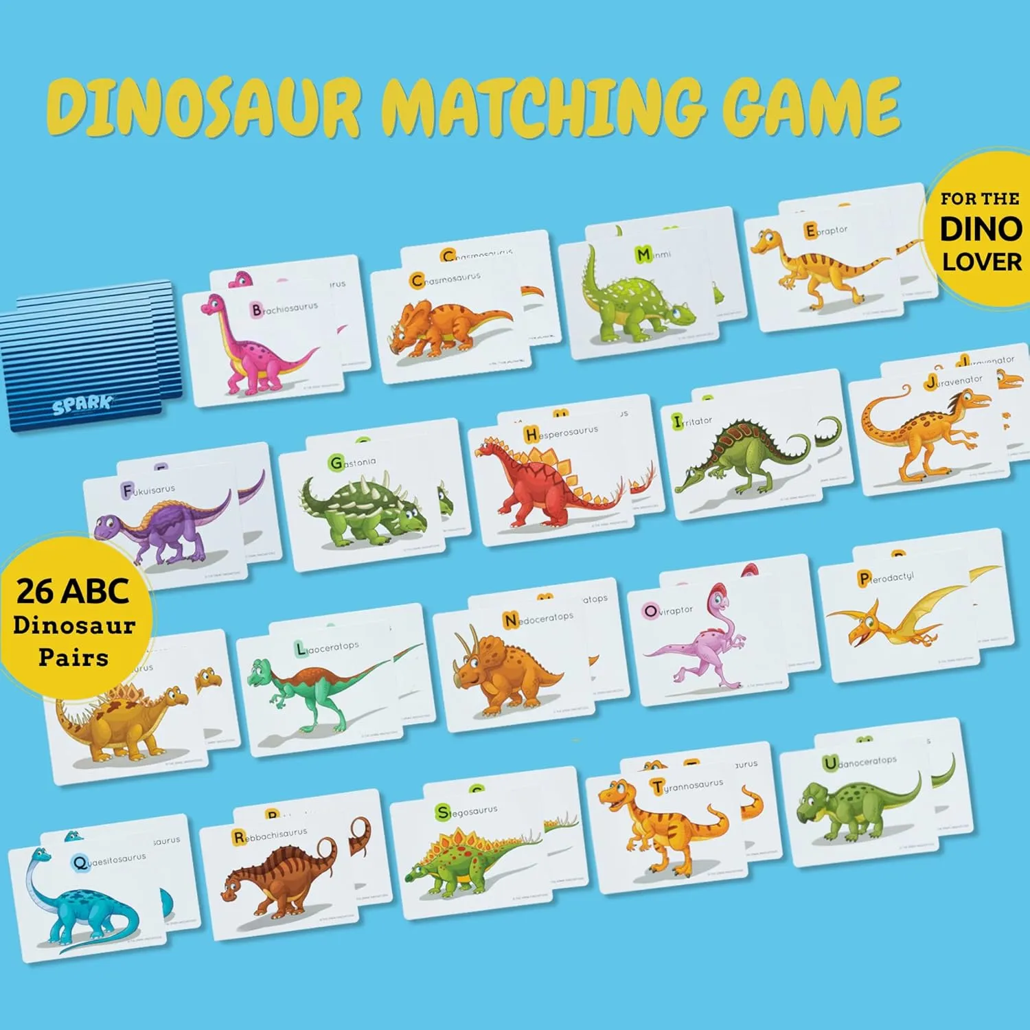 Matching Cards, Childrens Dinosaur Games for Kids 3 and Up, Educational Preschool Must Have SPARK INNOVATIONS Dinosaur Picture Cards Memory arena entertain artistic Game, ABC Game, Dinosaur 