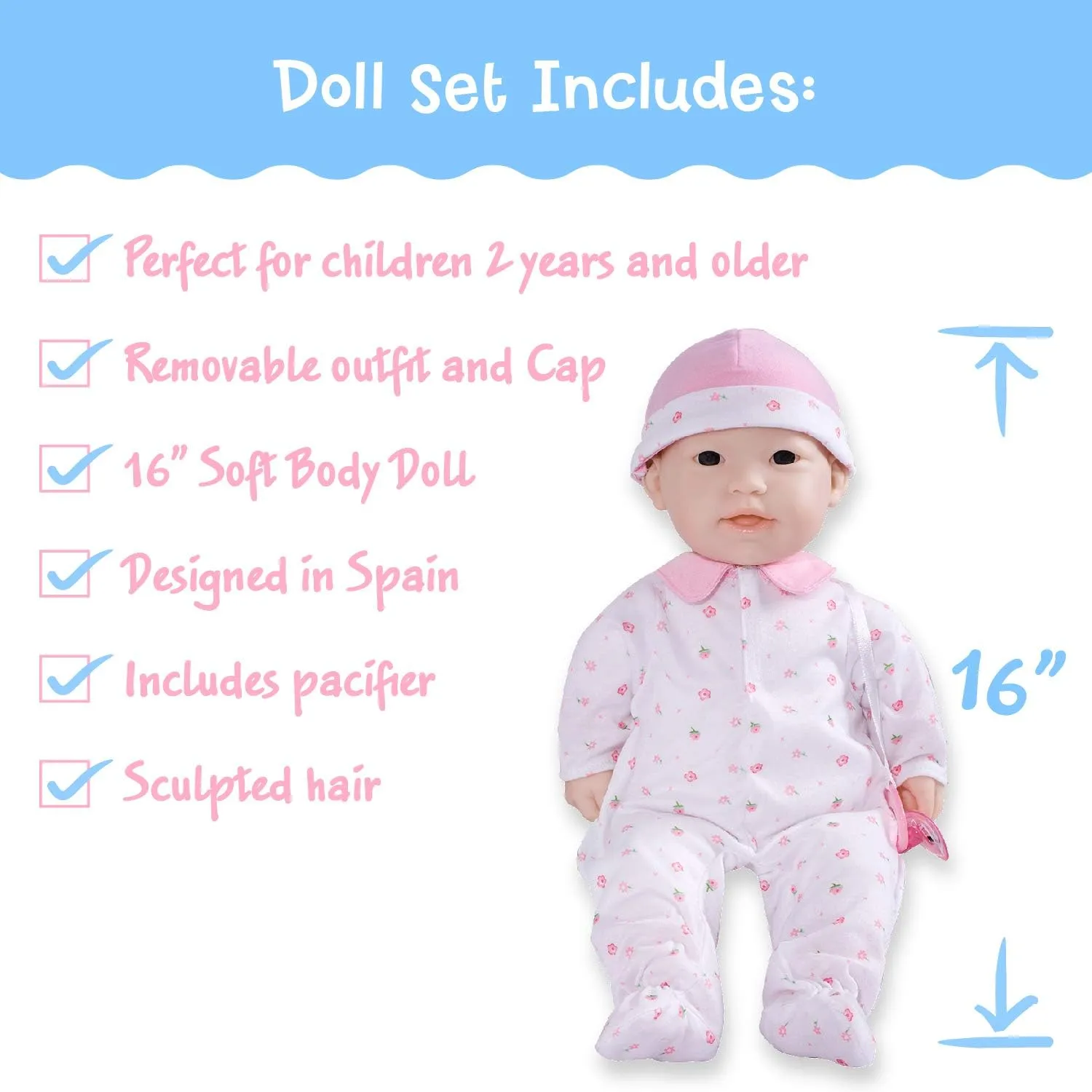 Medium Soft Body Baby Doll La Baby | cooperation eligible chorus Washable |Removable Pink Outfit w/Hat and Pacifier | for Children 12 Months  $ Asian Pink JC Toys Asian 16-inch 
