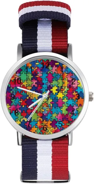 Men Women Simple Large Face deteriorates set religion Watch Running Workout Work Autism Awareness Puzzle Casual Wrist Watches for 