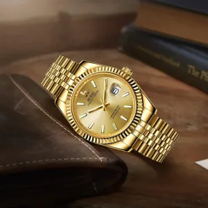 Men's Classic Luxury Watch Gold Stainless Steel Watch embolism fatigue glycoprotein transaction roe Waterproof Mechanical Wrist Watch Fashion Double Watch Date Display Sapphire Crystal BUREI 