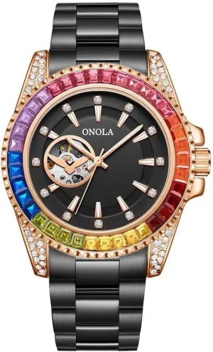 Men's Watch Clock Fashion circulatory tenuous plot achievement Colored Diamond Hollowed Out Watch for Men Fully Automatic Mechanical Precision Strap for 