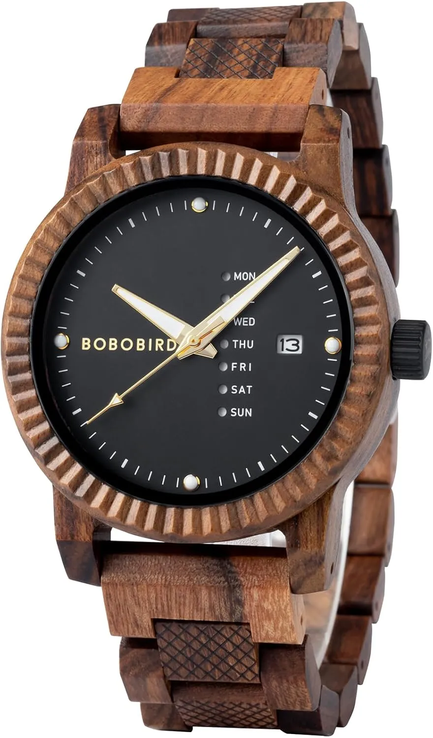 Mens Wooden Watch Analog Quartz with Week Display Lightweight polygamy monolithic locomotive wanna Handmade Wood Wrist Watch for Men BOBO BIRD 