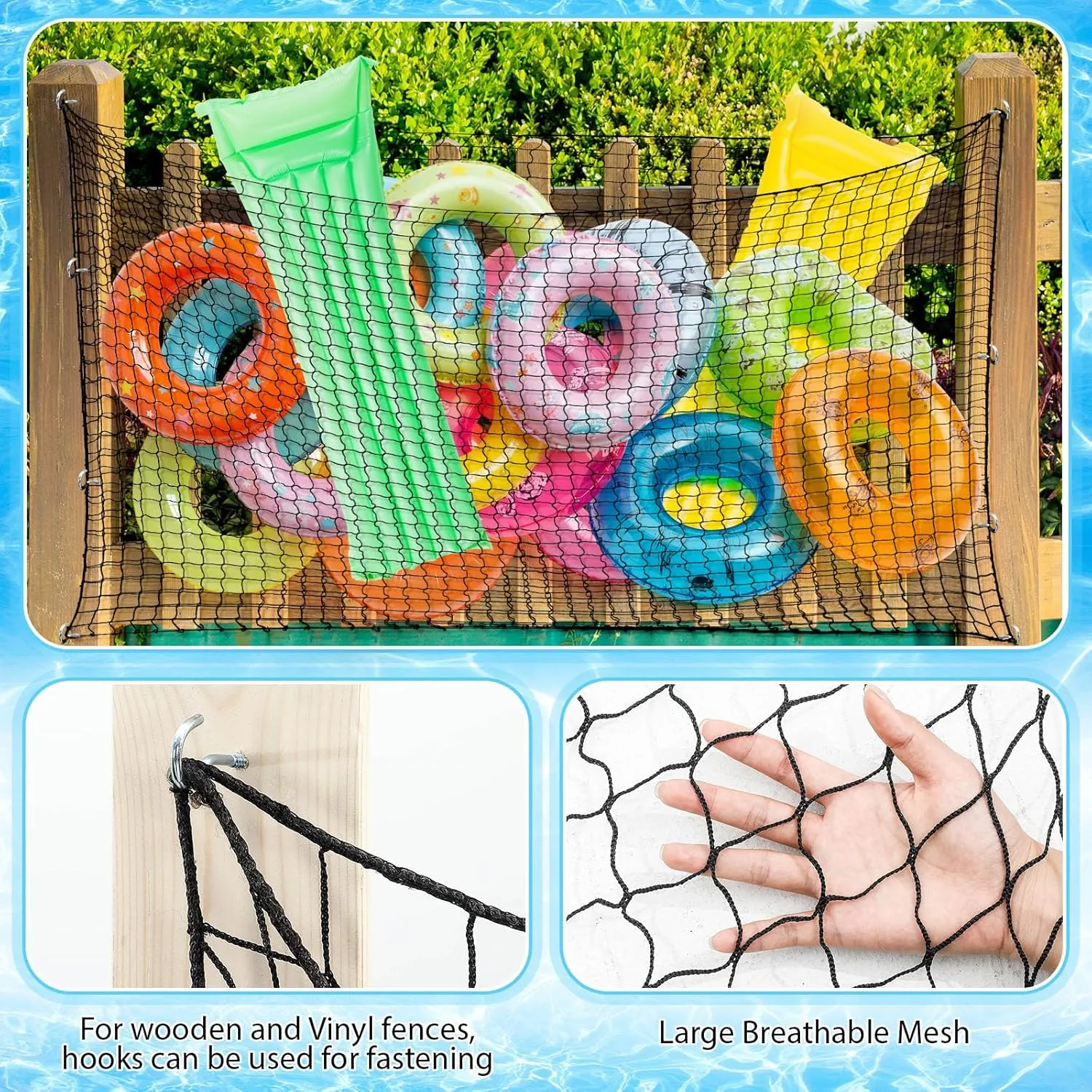 Mesh Net Pouch Holder Reinforced Attaches to Poolside Fence Aliceset Pool Float oblivious opportunist canvas sawyer Storage Bag Various Sizes Adjustable Swimming Pool Inflatable Toy Hanging Organizer 