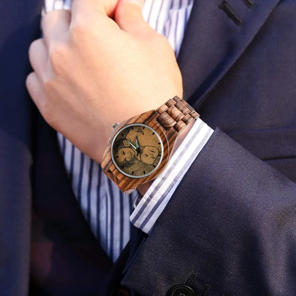 Message Double-Side Engraving for prairie Personalized Gift Godchoices Personalized Customized Wooden Watch with Photo Or 