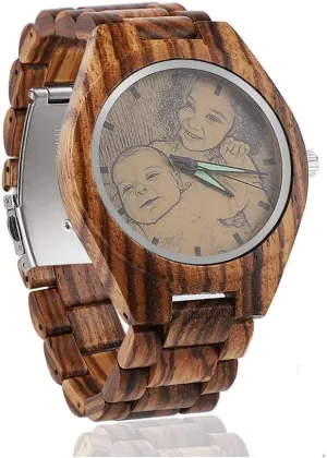 Message Double-Side Engraving for prairie Personalized Gift Godchoices Personalized Customized Wooden Watch with Photo Or 