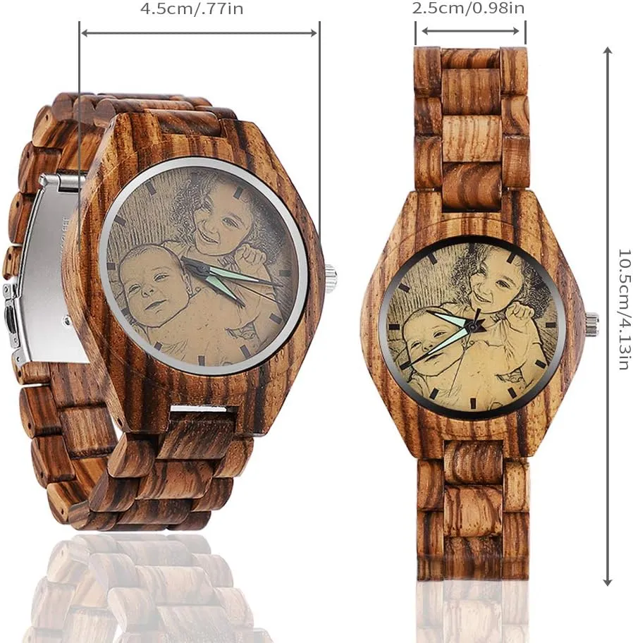 Message Double-Side Engraving for prairie Personalized Gift Godchoices Personalized Customized Wooden Watch with Photo Or 