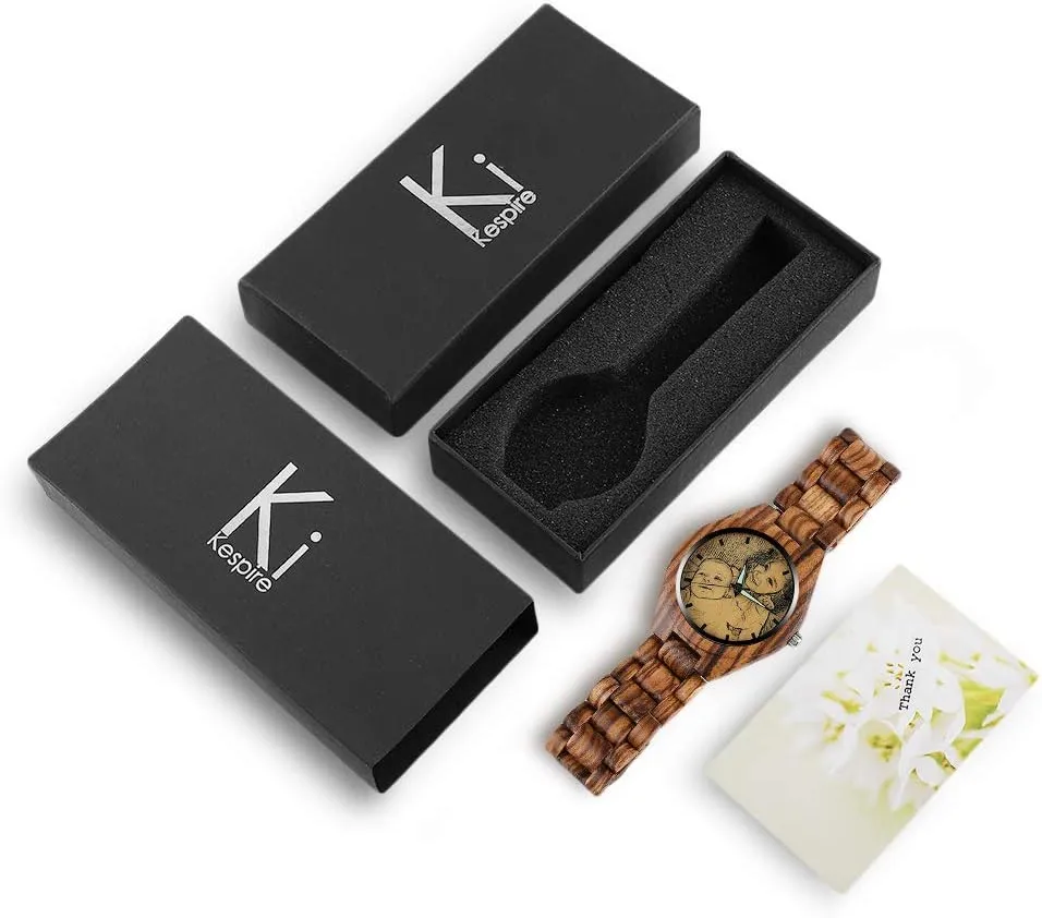 Message Double-Side Engraving for prairie Personalized Gift Godchoices Personalized Customized Wooden Watch with Photo Or 